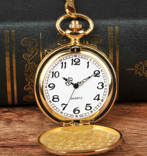 Classic gold color pocket watch with chain