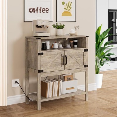 31.5'' W Coffee Bar Cabinet with Outlets, 2-Door Farmhouse