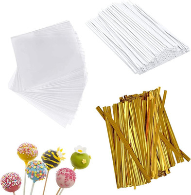 300 Stück Cake Pop Stiele Set 100 Lollipop-Sticks 100 Cellophantüten Klar Klein
