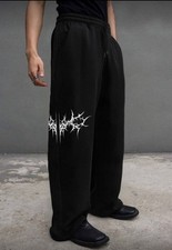 Men  s Black Baggy Wide Leg Sweatpants Graphic Streetwear Size L