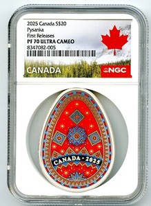 2025 $20 1OZ CANADA PYSANKA UKRAINIAN EGG NGC PF70 SILVER PROOF FIRST RELEASES
