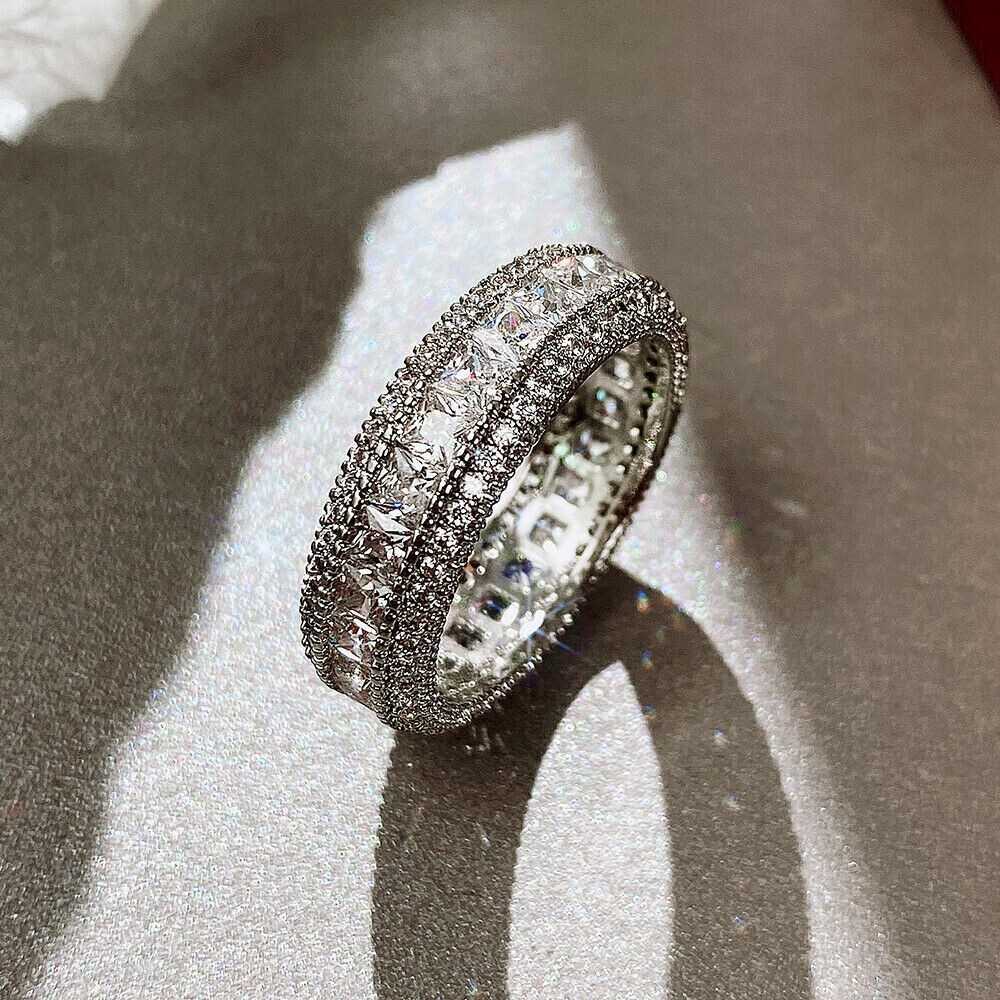 Princess Cut Cubic Zirconia Full Eternity Wedding 925 Sterling Silver ...
