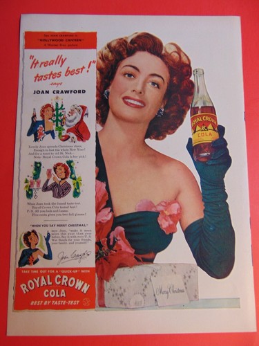 1944 ROYAL CROWN COLA Joan Crawford says It Tastes Best! photo art print ad