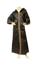 Vintage Hooded Kaftan Black On Black Pompom On Hoodie Angled Sleeves M Shiny