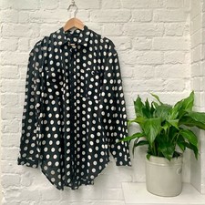 B&W Polka Dot Shirt, Men's L Size, Black, Light Cotton (NEW)