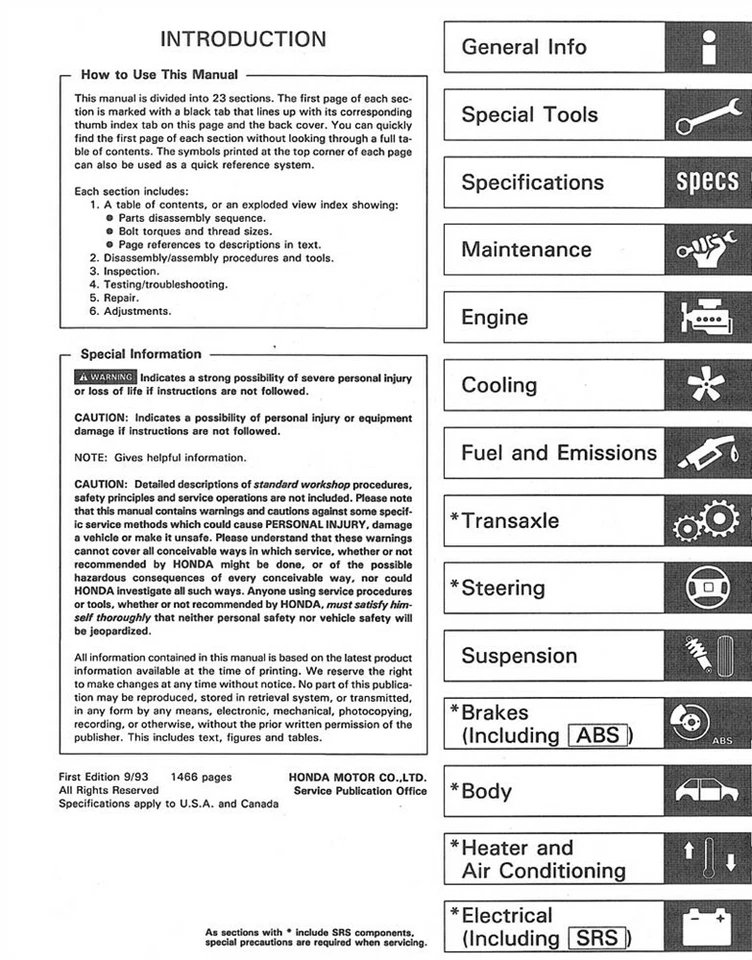 Honda Prelude Shop 1994 servicio reparación manual motor transmisión eléctrico OEM Foto 2 de 4