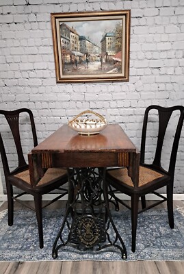 Repurposed 19th Century Cast Iron Singer Sewing Base/Oak Drop Leaf