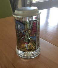 Bierkrug mit Zinndeckel, Glasbierkrug, Regenh&uuml;tte, unbenutzt