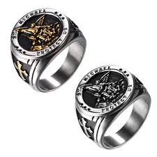 Archangel St. Michael Protect Us Amulet Ring Stainless Steel Biker Band for Men