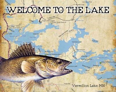 Walleye Fishing Vermilion Lake Minnesota Map Art Print Welcome Cabin Resort Gift