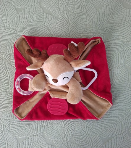 Reindeer Moose Sensory Lovey Brown White Red Security Blanket 2022 Modern Baby - Picture 3 of 10