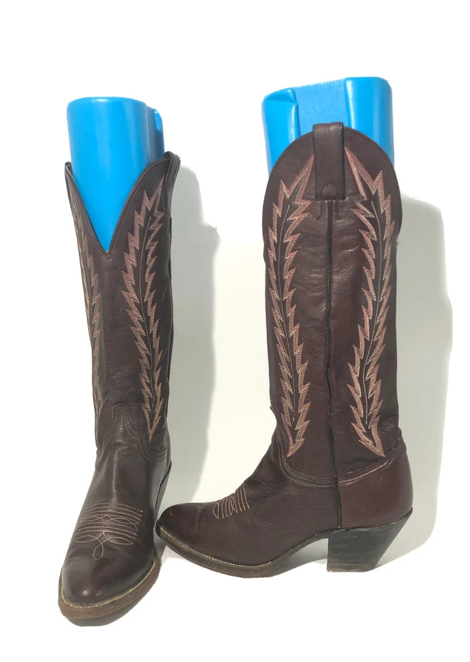 Botas vaqueras de cuero ABILENE para mujer talla 6,5 M - Borgoña, punta puntiaguda. Foto 2 de 4