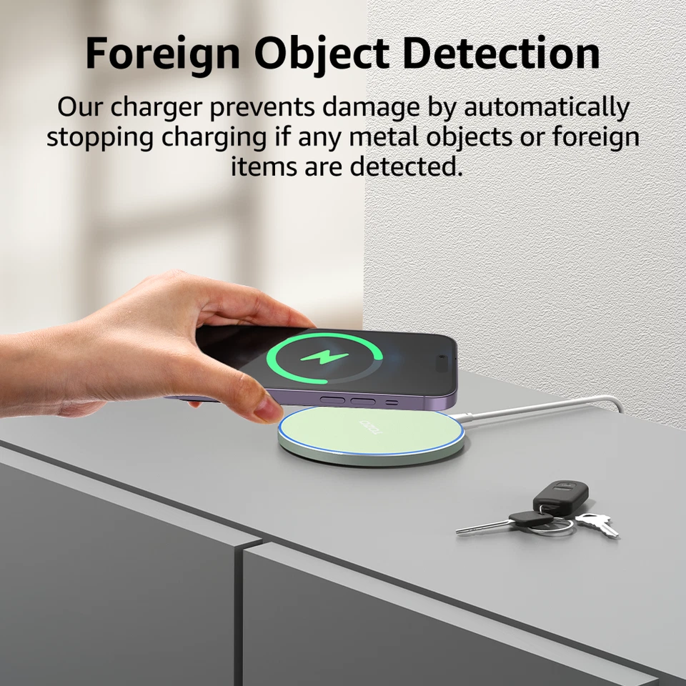 Cargador Inalámbrico 15W Max, Almohadilla de Carga Inalámbrica Rápida Certificado Qi, Verde Foto 3 de 4