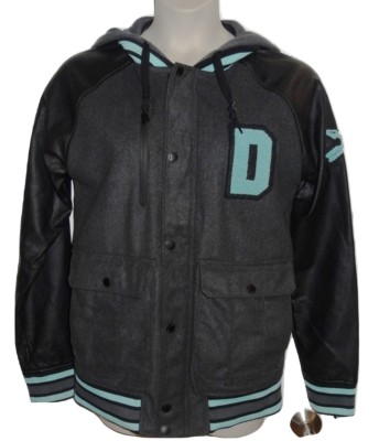 Dravus Jacket Coat Dark Gray Aqua Turquoise Letterman Style Sz