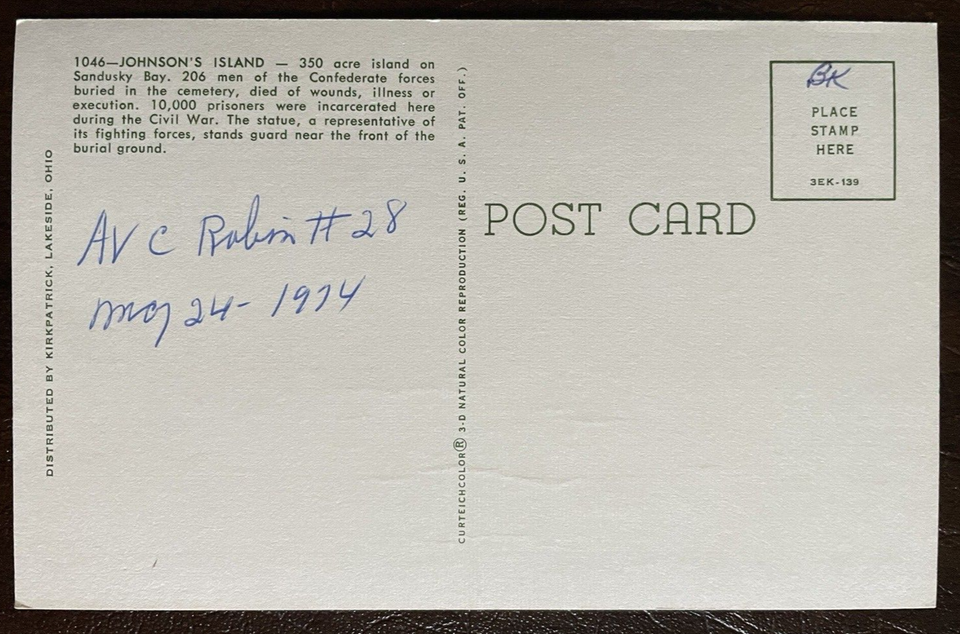 Postcard Confederate Soldiers Cemetary Johnson's Island Ohio 1974 eBay
