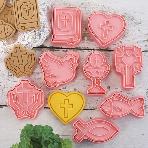 8PCS Christian Communion Cookie Cutter Cross Chalice Press Biscuit Stamps Mo _yi - Bild 5 von 12