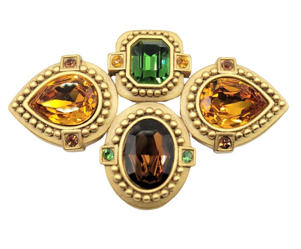 Oscar de la Renta Green Geometric Brooch Oscar de la Renta Green Flower Pendant Brooch main image 2