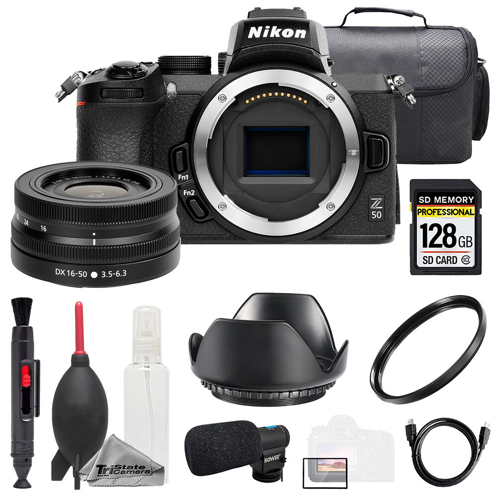 Nikon Z50 + Z DX 16-50mm f/3.5-6.3 VR Lens + Mic + 128GB + Bag
