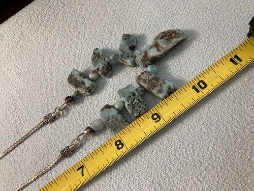 Collar Larimar pepitas corte áspero de 20" de plata de ley .925 cadena estilo Bali - Imagen 12 de 13
