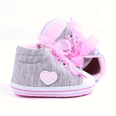 ♡BABY♡ Lightweight Non Slip Baby Girl Gray & Pink Sneakers Shoes - New