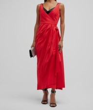 $4536 Alexander McQueen Women's Red Deconstructed Wrap-Front Midi Dress Size 46