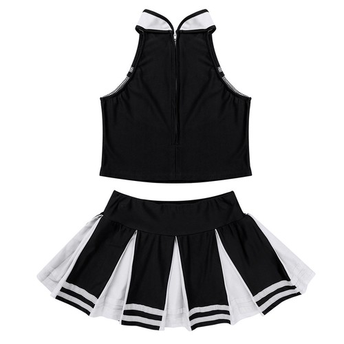 Girls Cheerleader Uniform Cheerleading Costume Mock Neck Crop Top with Skirt Set - Picture 30 of 88