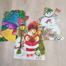 Vintage Christmas Cardboard Cutouts Lot Of 3 Wall Decor 12 X 15
