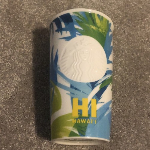 schöner Starbucks Hi Hawaii gelb tropisch Palme Keramik Reisebecher 12oz