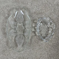 VTG Clear Glass Anchor Hocking Oblong Relish Dish  & Grape Dessert Dish Set Of 2