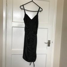 Pretty Little Thing Black Dress Size 6 Sleeveless V Neck Open Front Ruched Party