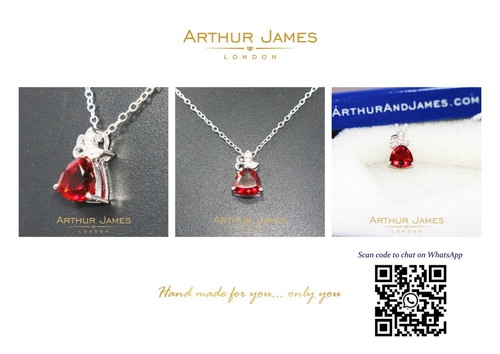 Red Garnet White Gold Plated Charm Pendant Handmade Elegant Jewelry Gift for Her - Picture 2 of 11