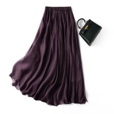 Women Skirt 100% Silk Purple Long Type Skirt ...