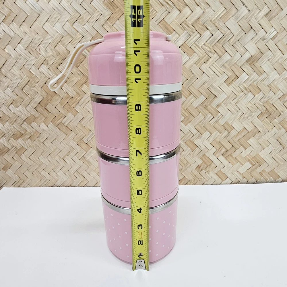 Bento Box Portable Keep Warm Lunch Food Container Pink Multilayer Cyclindrical