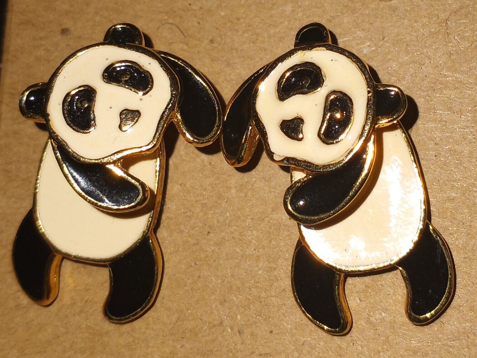 Vintage PANDA Pierced Earrings 1" Articulated Ena… - image 2