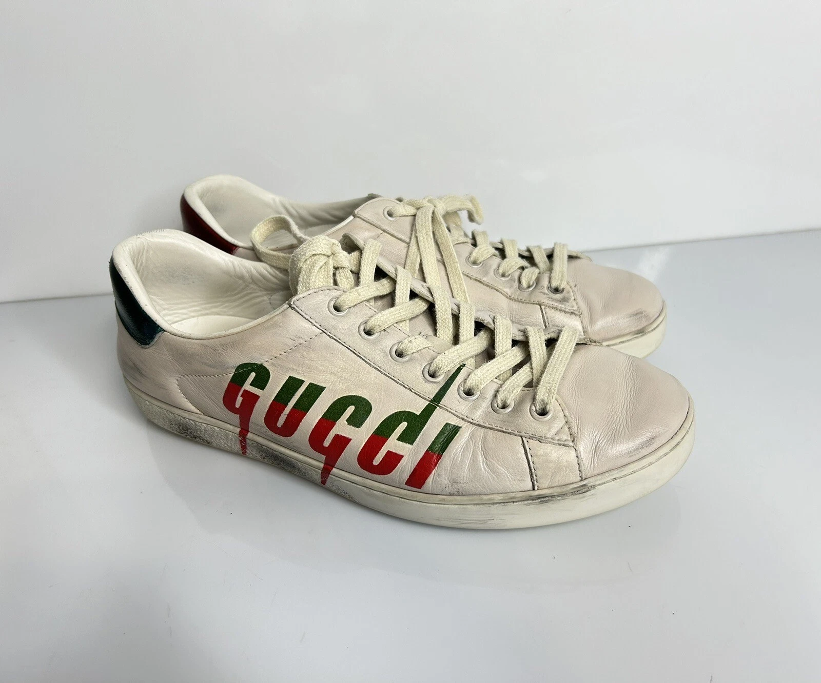 Baskets hommes Gucci Ace lame cuir blanc chaussures taille 8 États Unis