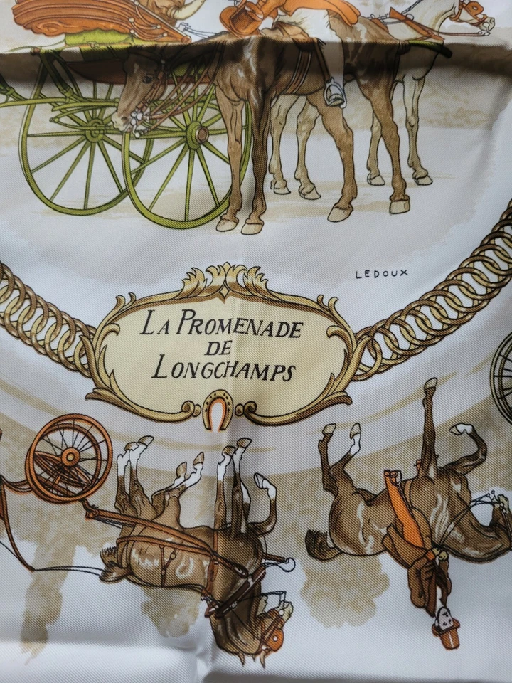 Vintage Hermes La Promenade De Longchamps Silk Scarf Edwardian Made in France - Image 4 of 4