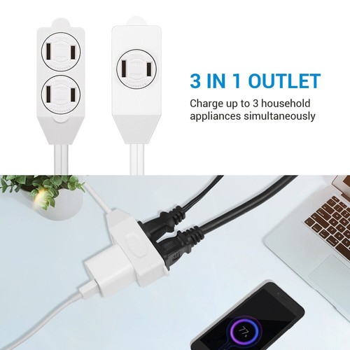 DEWENWILS 3 Pack 3FT Outlet Extension Cord with Flat Plug, 16 AWG SPT-2 Power - Picture 4 of 8