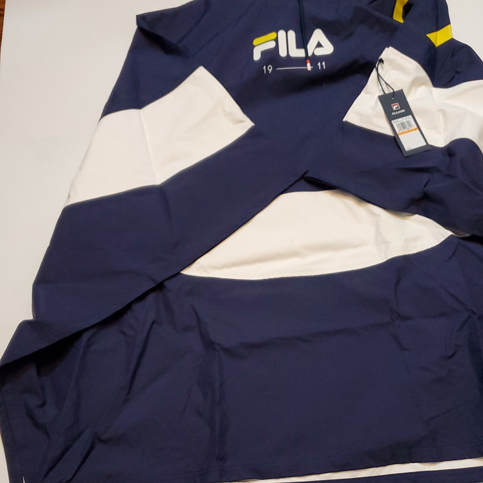 Poncho cappotto giacca a vento Fila Lorenz con borsa da trasporto blu bianco donna piccolo nuovo con etichette