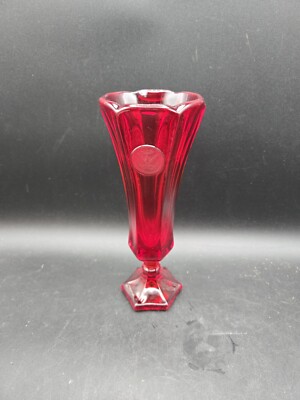 Vintage Fostoria Ruby 3-Coin Glass Vase 8  Footed Pedestal Amberina Partial Glow