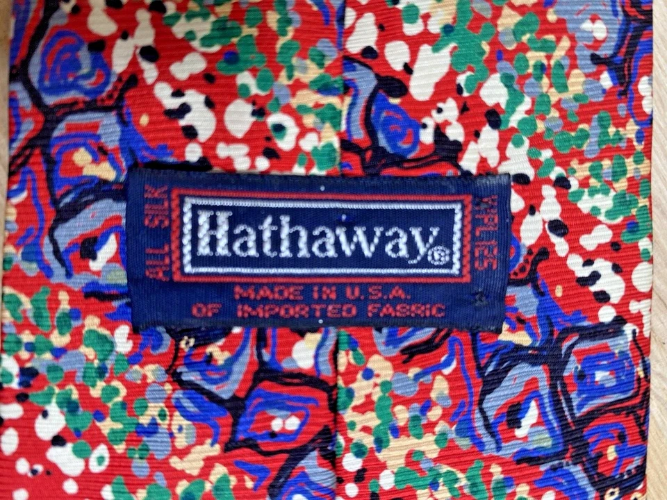 Vintage Tie Hathaway ALL SILK 40s 50s Retro Swing Jive blue red abstract stripe - Image 4 of 4