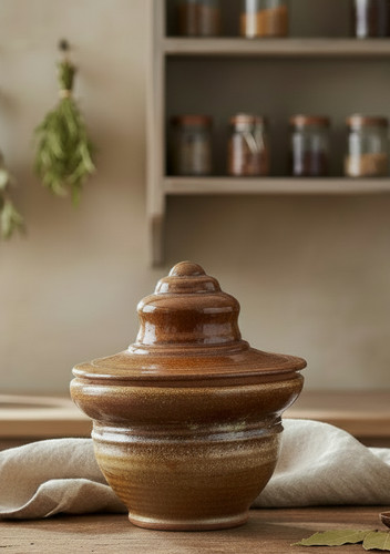 Studio Pottery Lidded Bowl Brown Glaze Handmade Ceramic Dish
