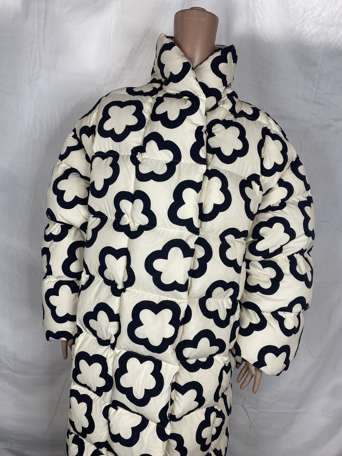 Tory Burch Womens Oversized Printed Down Insulated Coat Size M French Cream thumbnail 2