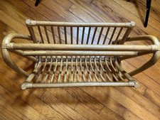 Vintage Mid Century Rattan Bamboo Magazine Rack Boho Record Holder