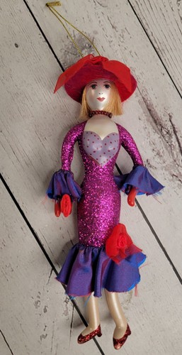 De Carlini Elegant Shopper Lady Vtg Italian Glass Ornament Adults Purple Red - Picture 2 of 9