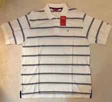 NEW IZOD Men's Large White Navy Striped Polo Shirt 100 Cotton MSRP 48 NWT
