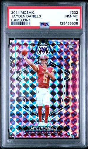 2024 Panini Mosaic Jayden Daniels Camo Pink Rookie #302 PSA 8 (BL)