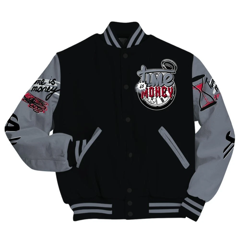 Time Is Money All Over Print Baseball Jacket