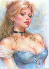 original drawing 4 101BS artwork colored pencil art nouveau Modern Cinderella
