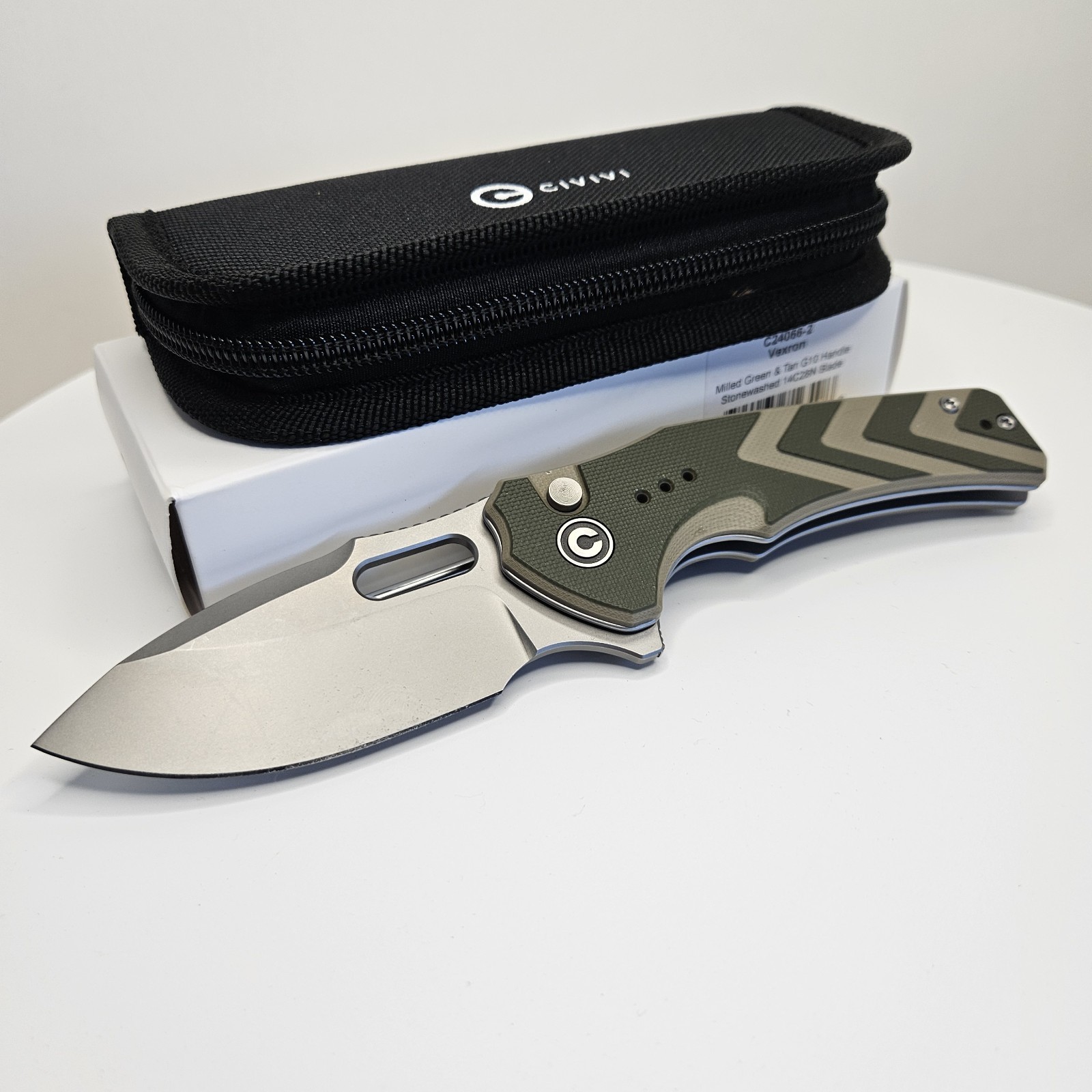 CIVIVI Vexron Flipper & Thumb Hole & Button Lock Knife G10 Handle