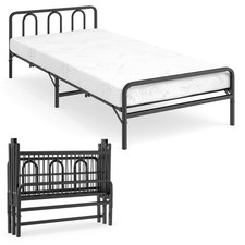 COSTWAY Foldable Bed Frame Portable Folding Bed with Headboard & Footboard-Black